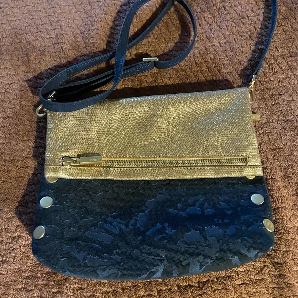 NWOT Hammitt VIP MED Embossed Navy Suede and Gold Leather with Gold Accents